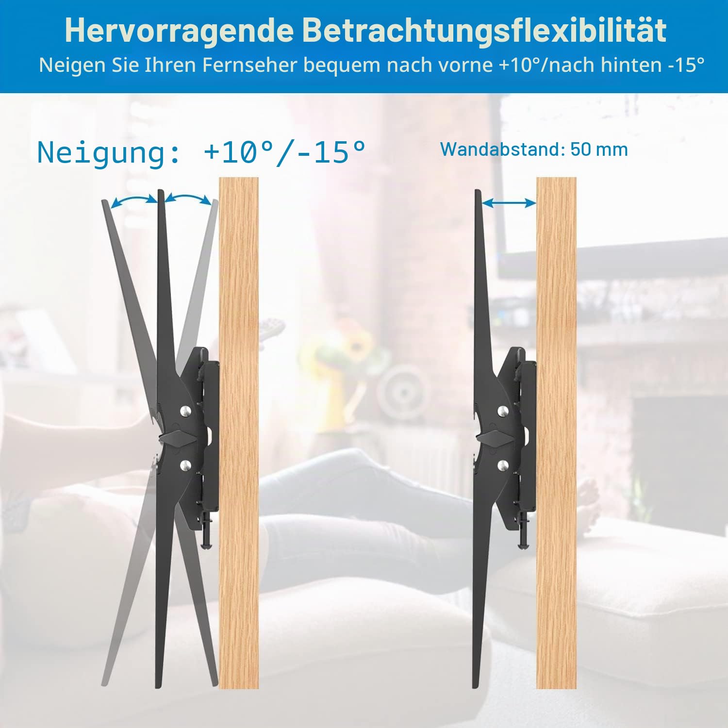 PERLESMITH TV Wandhalterung mit Werkzeugfreier Neigung, Wandhalterung Fernseher Neigbar für 26-65 Zoll Flach&Curved Fernseher oder Monitor bis zu 60kg, max.VESA 400x400mm
