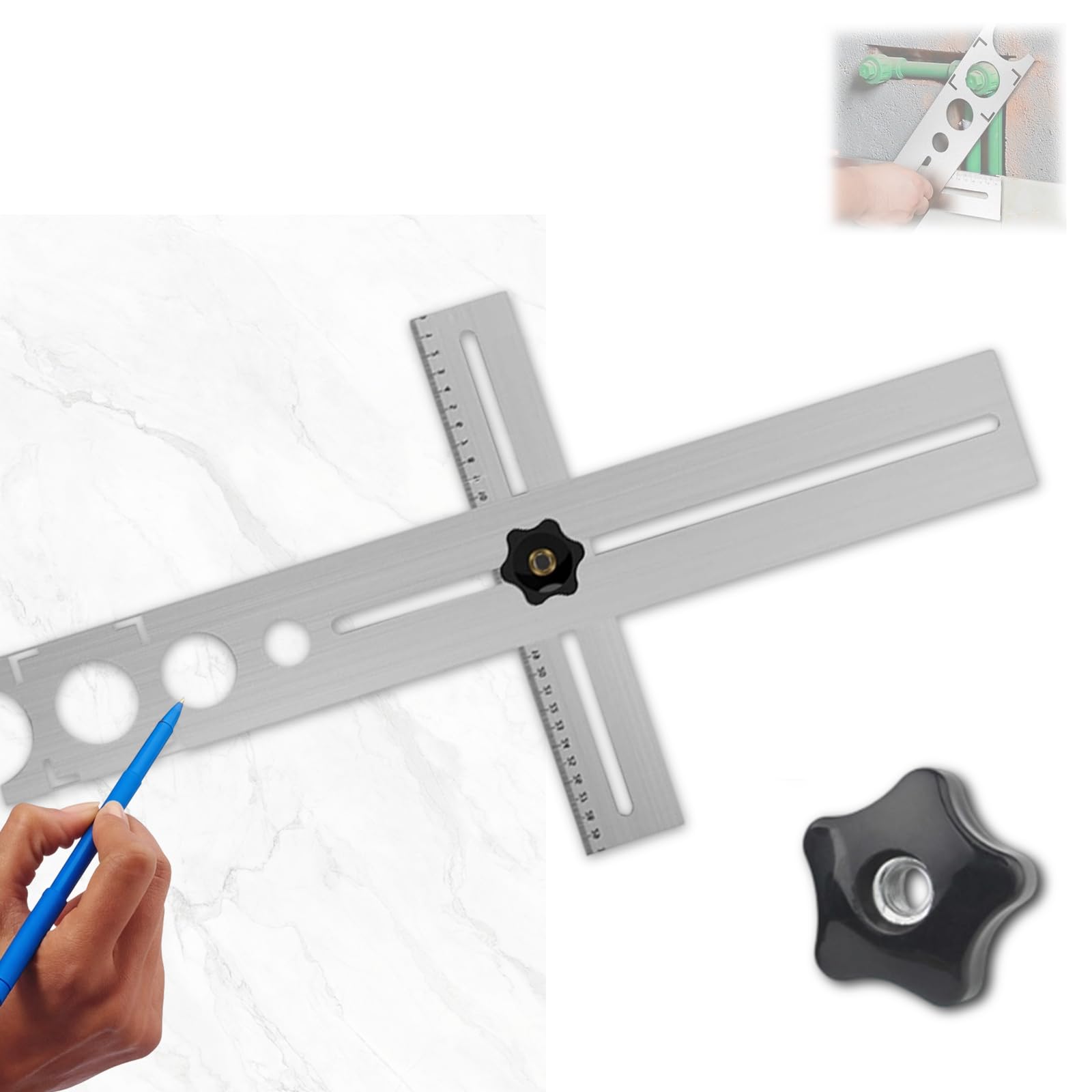 Ruhemeister Pro A Fully Ngle Djustable Drilling Tool, Ceramic Tile Hole Locator, Multiple Hole Measurement, Efficient Nd Precise Positioning, For Tiles, Marble, Wood, Ceramic Floor Coverings & More(A)