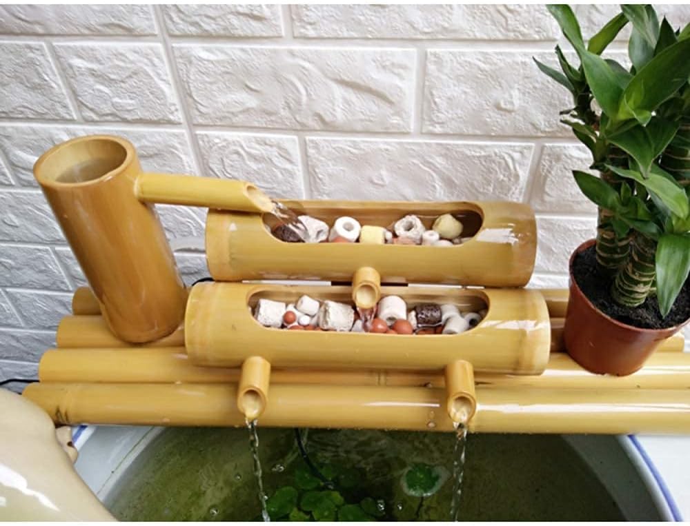 Japanese Garden Decoration,Bamboo Water Fountain Water Feature Handmade Garden Water Flowing Feature,Indoor/Outdoor Fountain