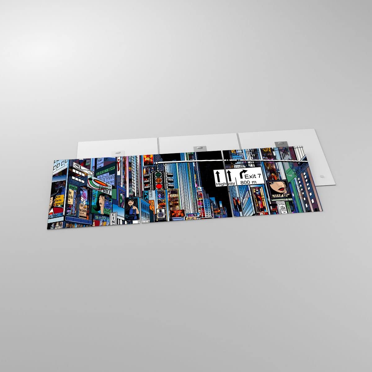 Cuadro Tríptico De Vidrio Templado De 4mm. Impresión De Calle De Manhattan, Nueva York. Medidas 105x70cm. Listo Para Colgar, Con Efecto 3D Y Alto Brillo. Decoración Moderna Para Salón.
