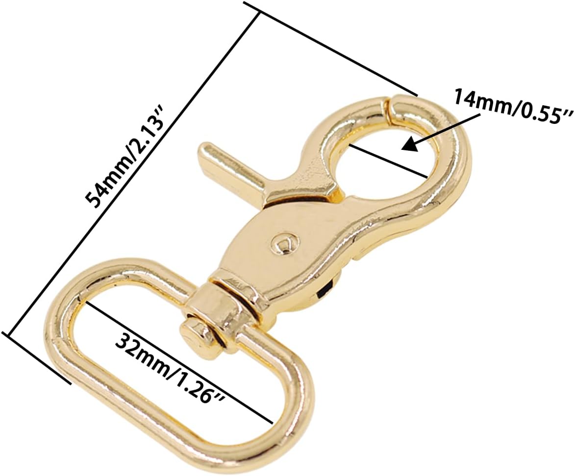Trigger Snap Hooks,Lobster Claw Clips,TTZEZE Swivel Oval Trigger Clip,Zinc Alloy Eye Closure Spring Hook,6PCS Lobster Claw Clip for Straps Bags Belting Leathercraft 32mm/1.26'', Gold