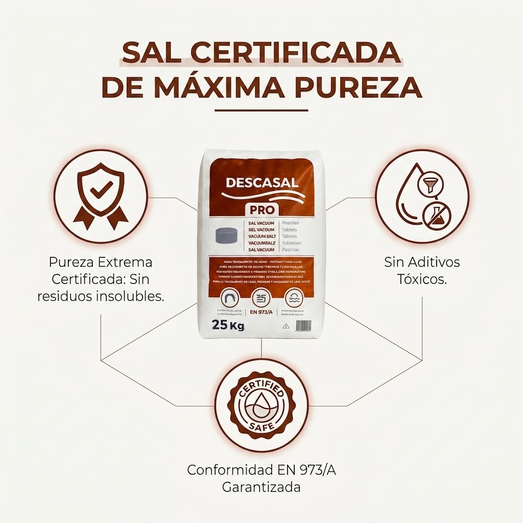 SAL DESCALCIFICADOR 25 KG | SAL NATURAL EN PASTILLAS PARA DESCALCIFICADOR I SACO 25kg | RENDIMIENTO MAXIMO Y DISOLUCION PROGRESIVA.
