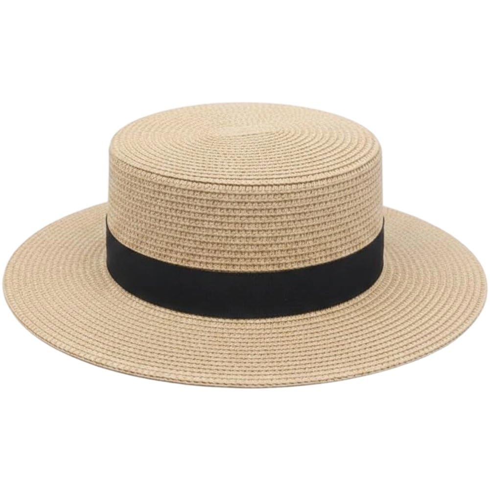 Sslvya Womens Sun Hat Wide Brim Straw Boater Hat Elegant Panama Beach Hat Lightweight Summer Vacation Sun Protection Cap