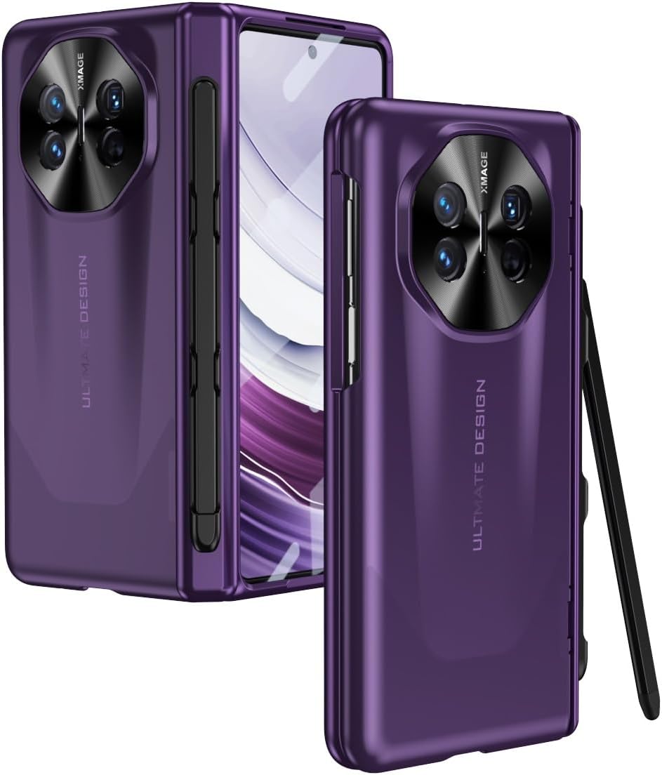 Smartphone Flip Cases for Huawei Mate X3 Case, Rugged Cover Shockproof Hard Full-Body Protective Phone Case Cover for Huawei Mate X3 Case with Screen Protector Case S-Pen Slot(Purple)