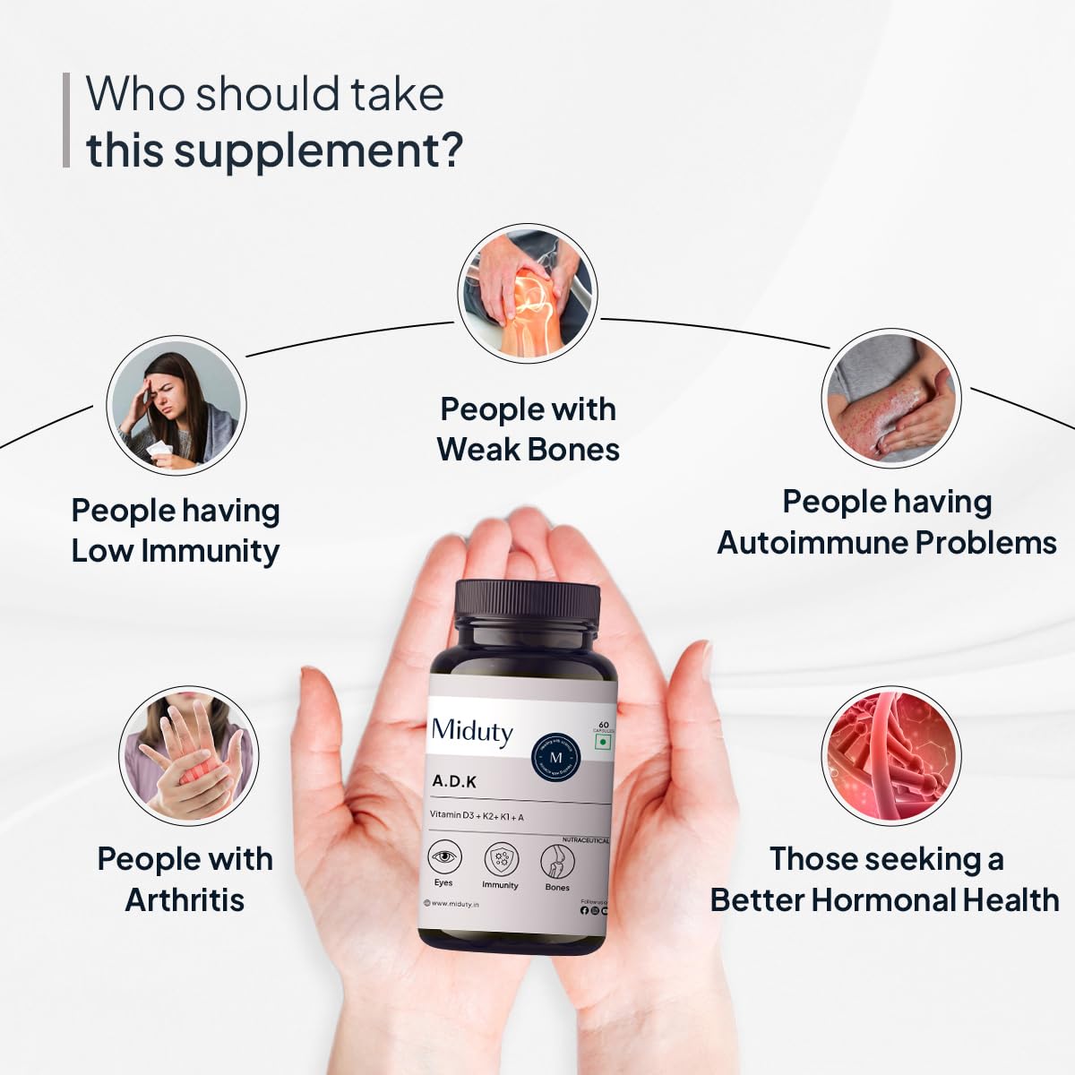 Miduty Vitamin ADK : A D3 K2 Supplements | Boost Immunity, Stronger Bones | Eyes, Immunity, Bones Care - 60 Capsules 2