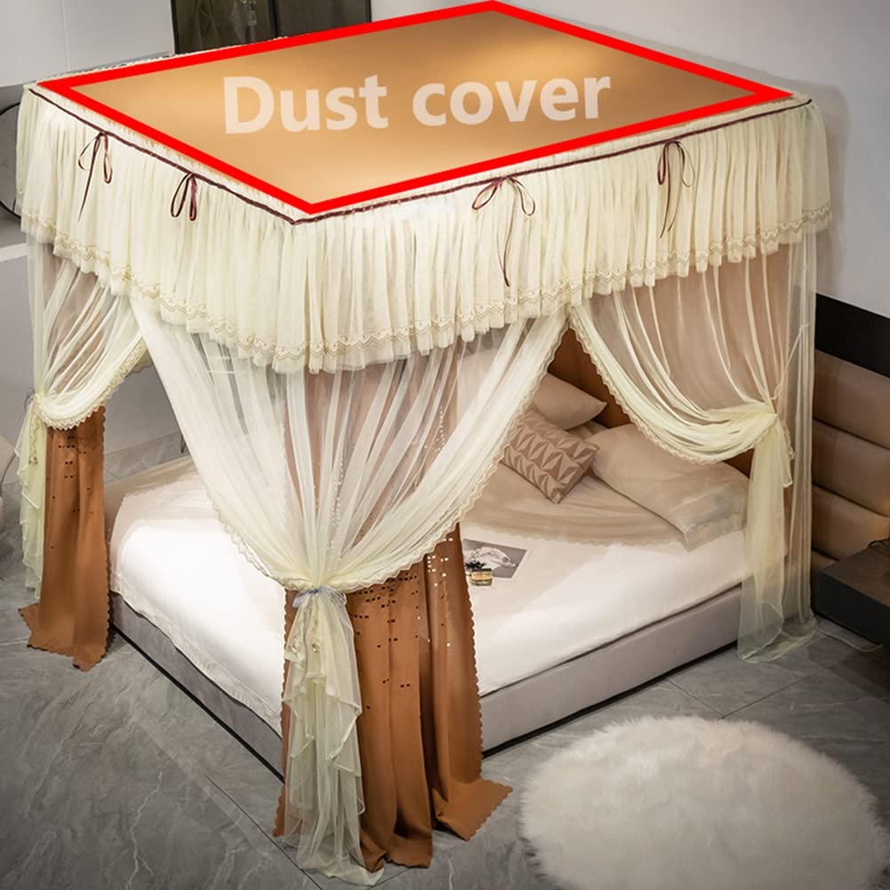 Zanzariera a baldacchino per Letto a Colonna Gialla a 4 Angoli, Tenda Romantica per Camera da Letto Singola Matrimoniale, con Supporto in Metallo (Colore: Giallo-B, Dimensioni: 150X210cm/59X