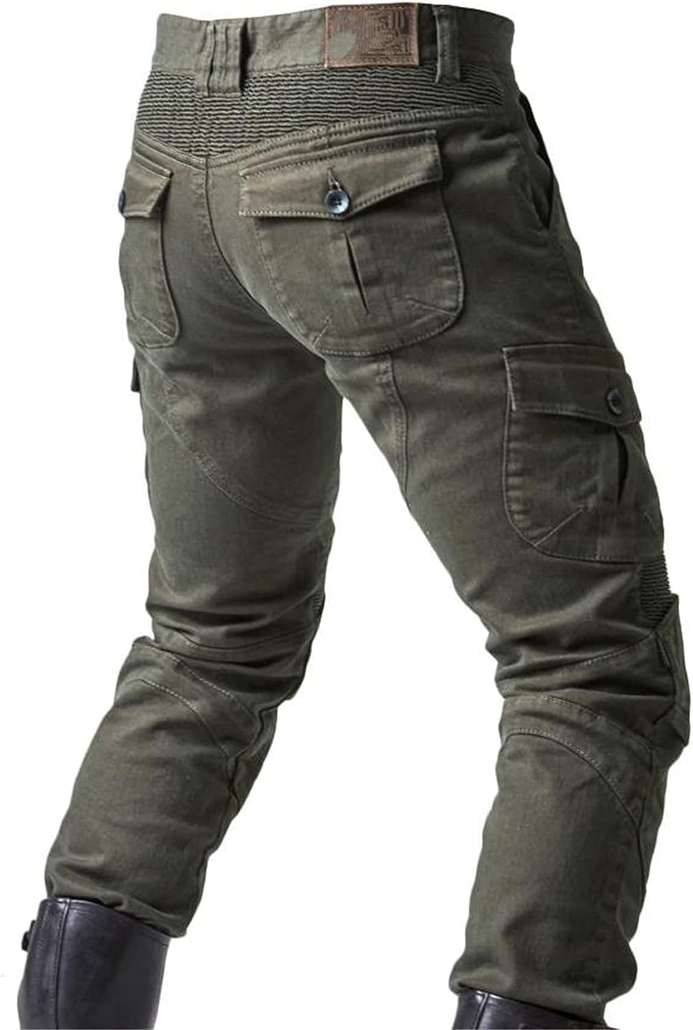Moto Pantalon Protection pour Hommes, Moto Jeans en Respirant De Qualité Premium Straight Fit avec Amovible Protéger Pads pour Racing Vélo (Armée Verte,L)