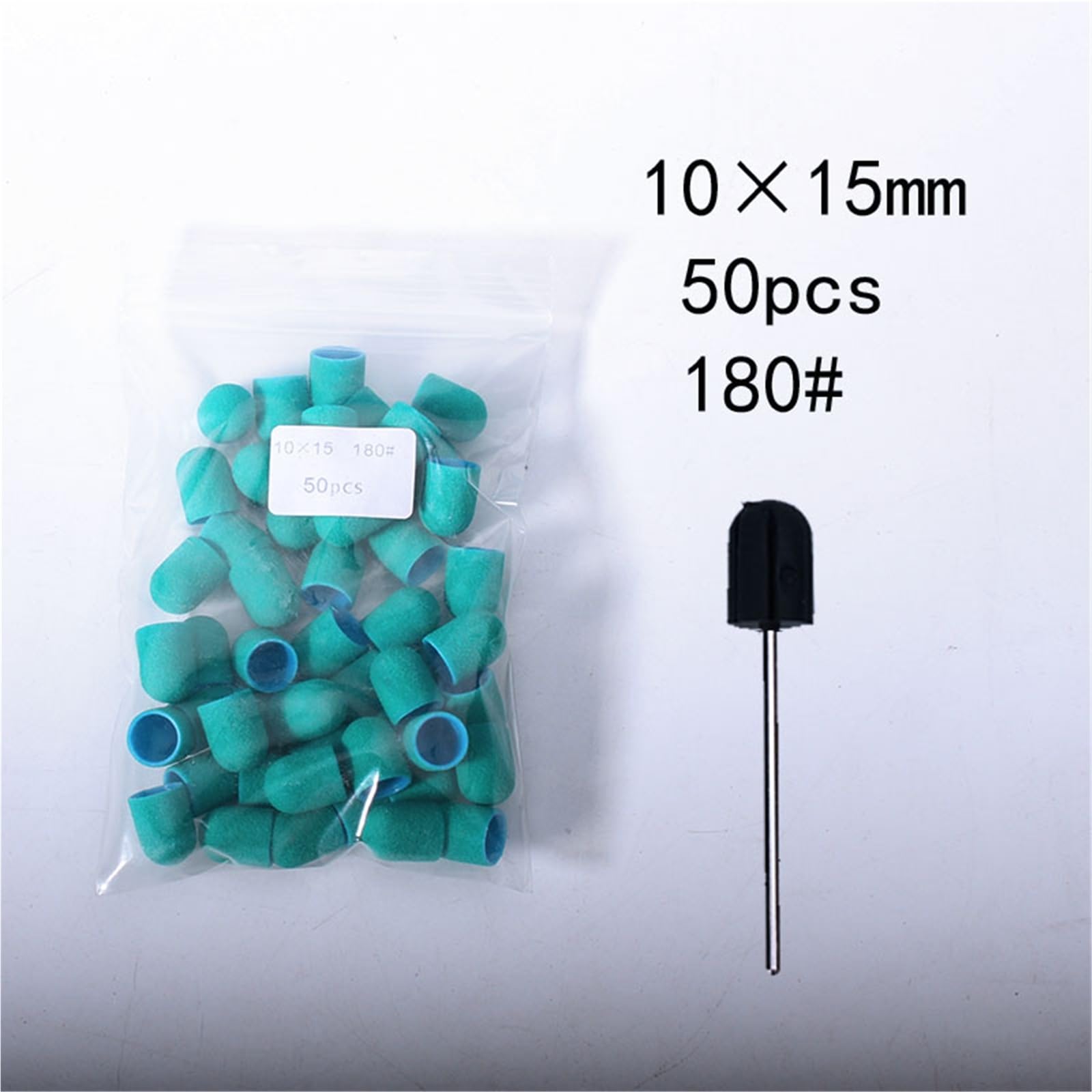 Tambores de Lijado 50 Uds tapas verdes broca de goma for uñas pulido arte giratorio eliminar rebabas herramienta accesorio for manicura pedicura(16x25mm-80)