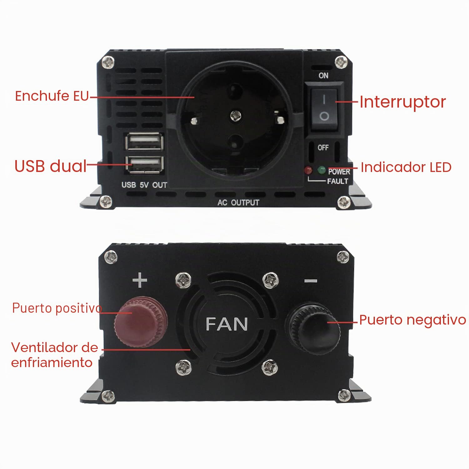 Inversor de corriente de 12 V 230 V 1500 W inversor de pantalla grande 12 a 230 inversor