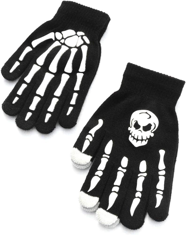 Punk Halloween Skeleton Skull for Touch Screen Gloves Stretch Knitted Winter Warm Full Finger Mittens Non Slip Hand Warm Hand