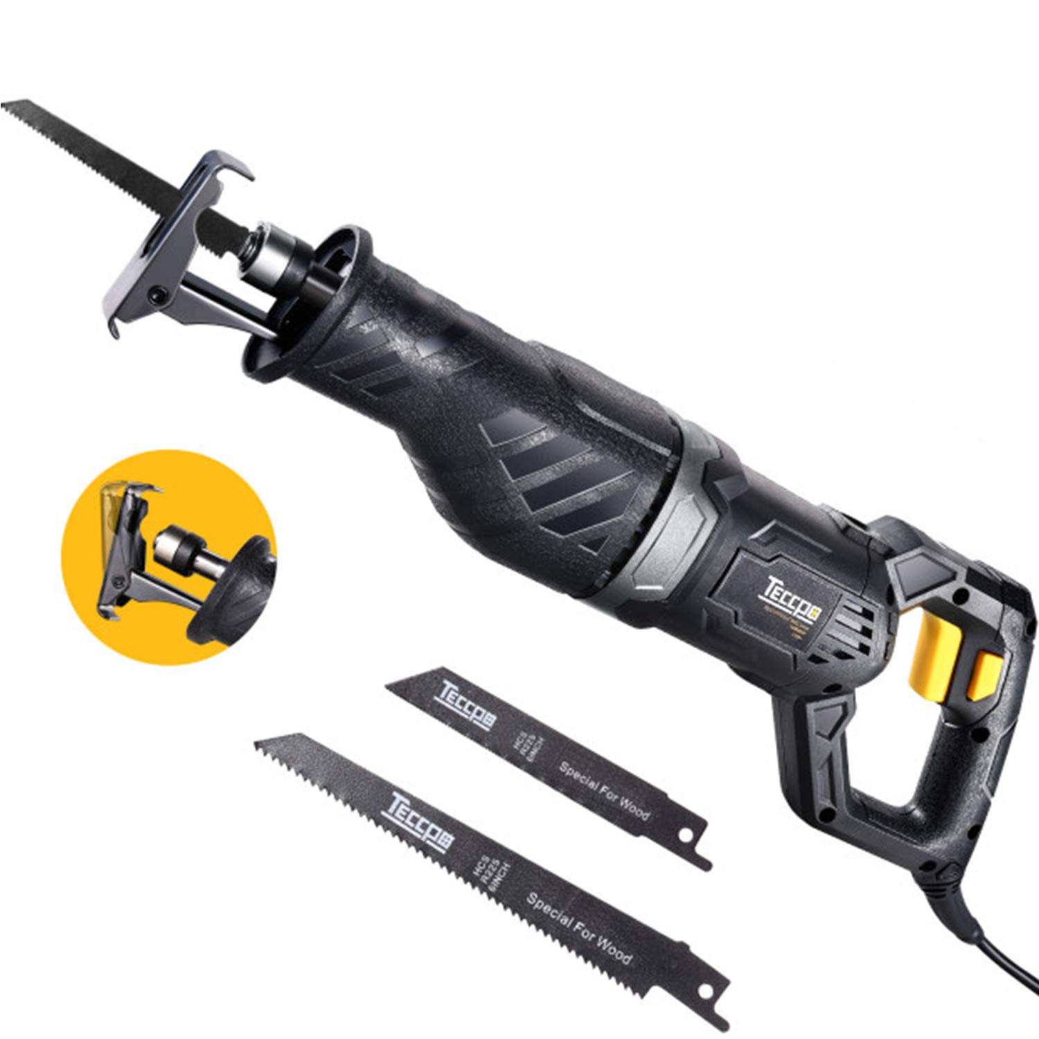Reciprocating Saw, TECCPO 9.0A 120V saw, 1-1/10" Stroke Length, 2500 SPM Variable Speed, Tool-Free Balde Change, 3 Saw Blades for Wood and Metal Cutting - TARS24P