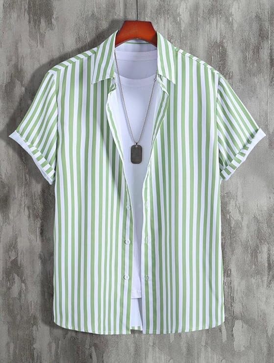 Image of Men's Striped Slim Fit Half Sleeves Stratchable Printed Shirt