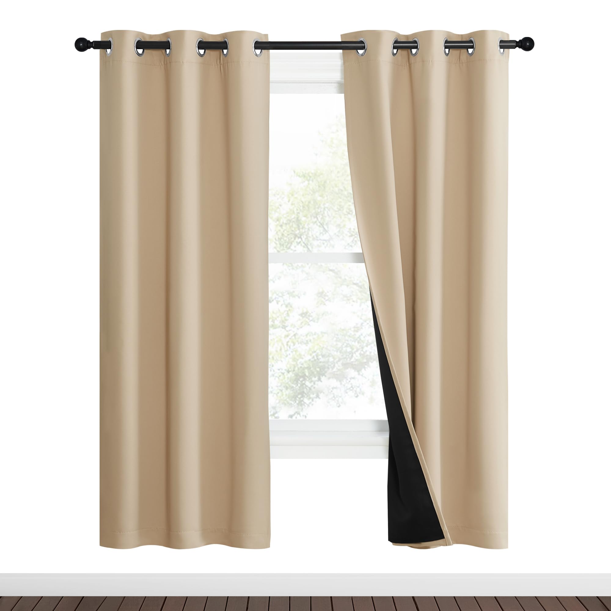 NICETOWN Living Room Completely Shaded Draperies, Set of 2, W37 x L70, Biscotti Beige, Privacy Protection & Noise Reducing Black Lined Insulated