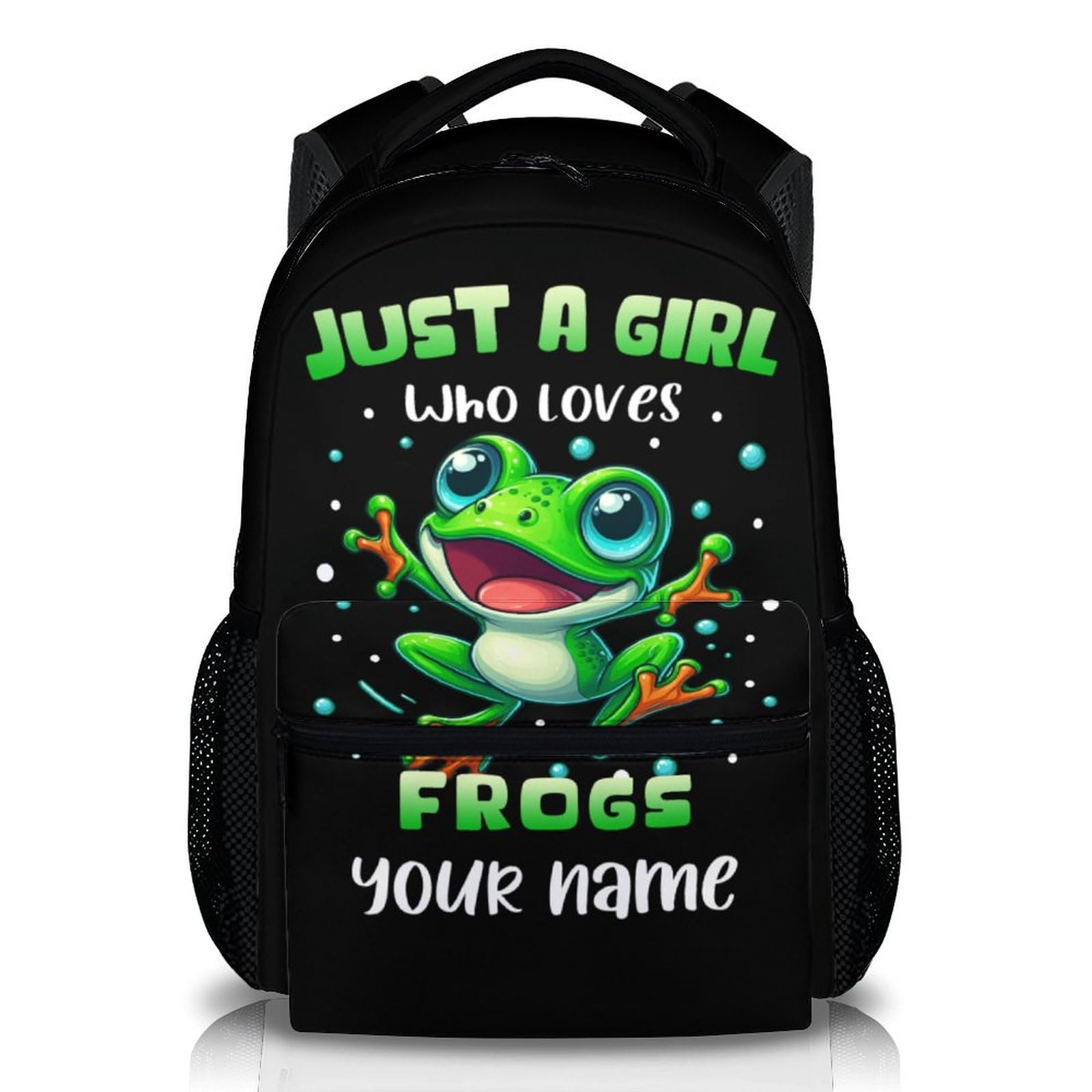 Custom Backpacks for Kids Girls - Personalized Frog School Backpack for Toddler Kindergarten Primary Elementary - 17 Inch Lightweitgh Durable Bookbag