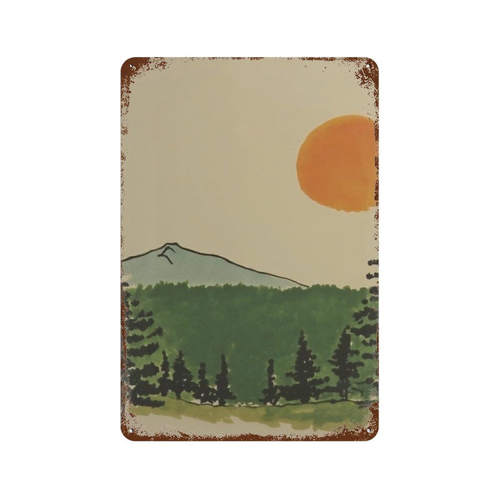 xiaoxiaoshen Japanese Mountain Minimal Landscape Sunset Nature Zen Forest Scenic Wall Decor Art Metal Tin Poster Modern Home Decor Art Home Bar Shop Decorations Vintage Sign 30x20cm