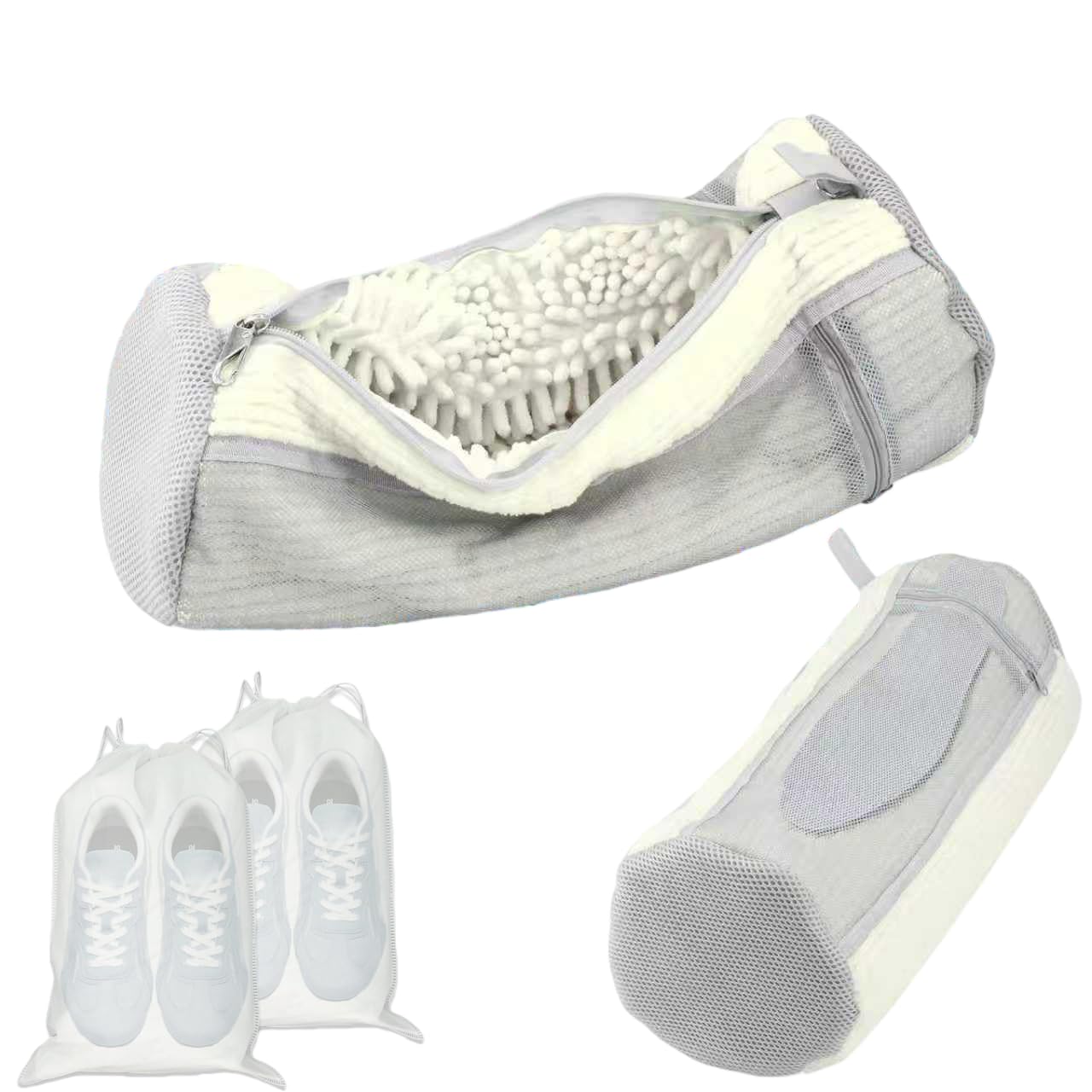Laundry Shoe Bag,Trainer Washing Machine Bag,2 Pack Shoe Washing Machine Bag,360°Deep Clean for Tennis Shoes, Sneakers and Slippers,Includes 2 Shoe Storage Dust Bags (White)