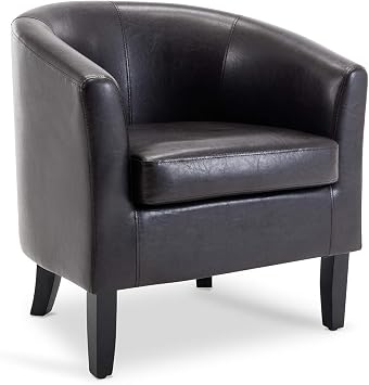 BELLEZE Accent Barrel Chair, Linen Round Chair Club Tub Sofa Corner Chair with Flared Legs and Cozy Soft Padding for Living Room Bedroom Waiting Room - Brown