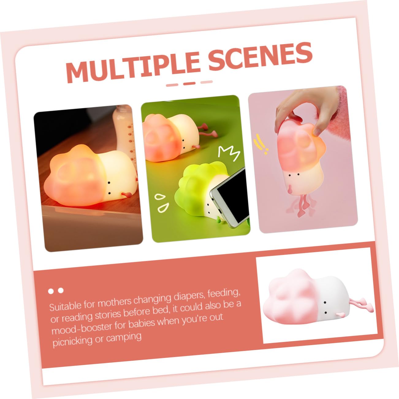 Lampada Notturna in Silicone Caricabatterie 1200mah, Luce Regolabile e Funzione Timer, Design Cartone Animato Rosa per Bambini