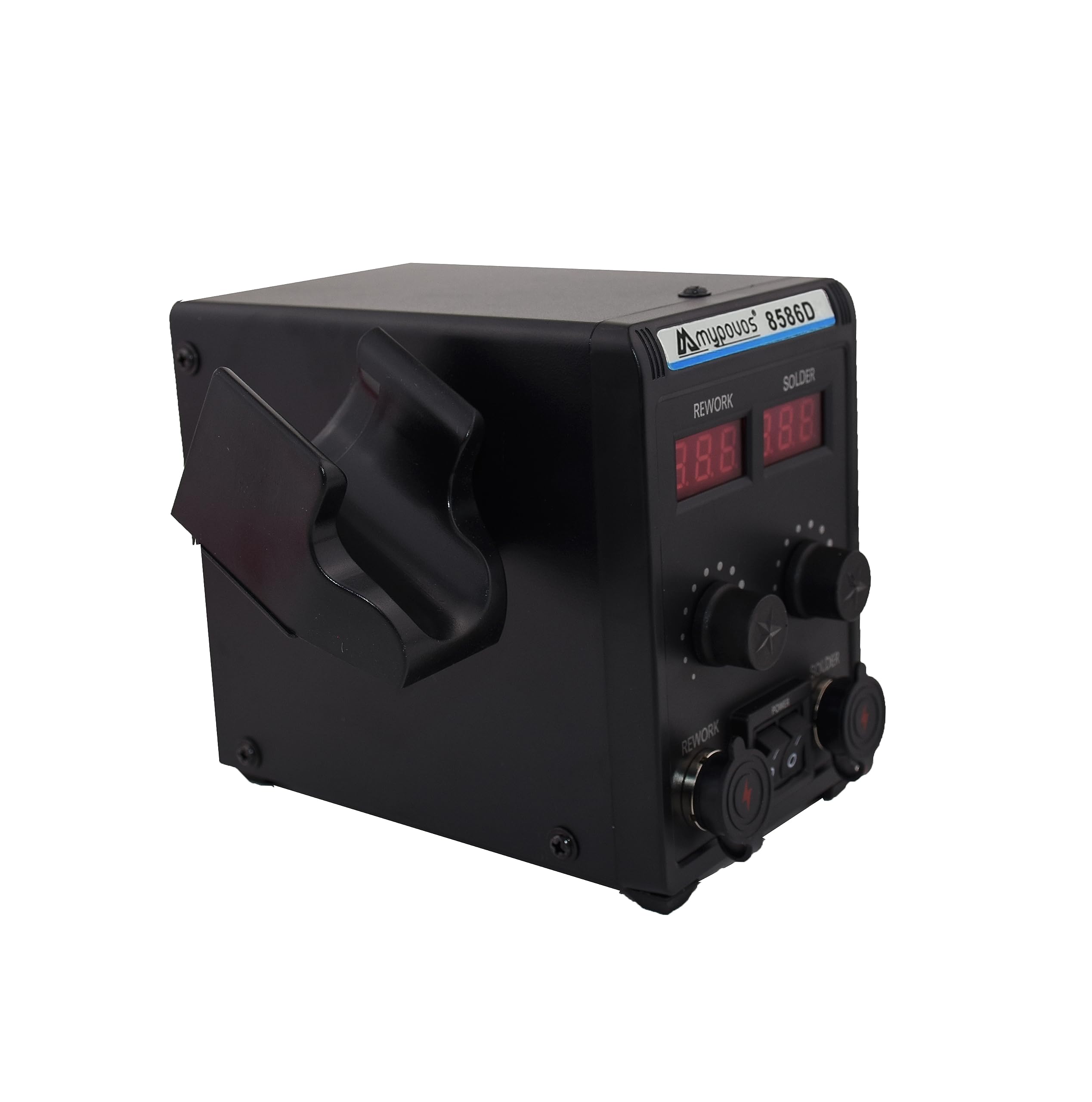 MYPOUOS 8586D - Stazione di saldatura a 110 V, display LCD 2 in 1, display digitale Dual SMD Stazione di rilavorazione a pistola ad aria calda e saldatore, 750 W