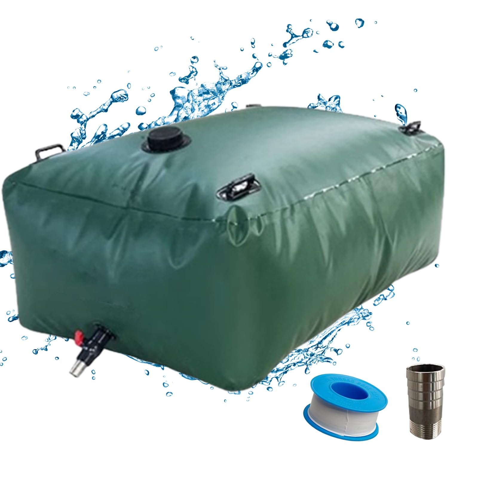 Tanica Acqua, Tanica Acqua Campeggio, Serbatoio dell'Acqua Pieghevole con Valvole E Maniglia, Tanica Pieghevole for Uso Esterno, Acqua di Emergenza, Verde(1000L/264Gal)
