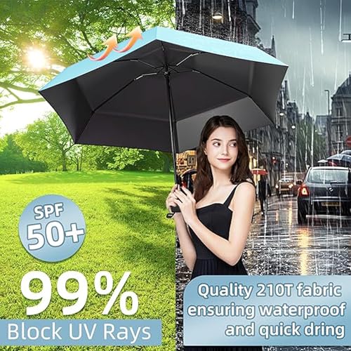 Image of REXERA Travel Mini Folding Compact Umbrella with Case, Manual Open 6 Ribs Lightweight Portable, Small Sun & Rain Pocket Umbrella for Girls and Women- Use in Rain & Summer