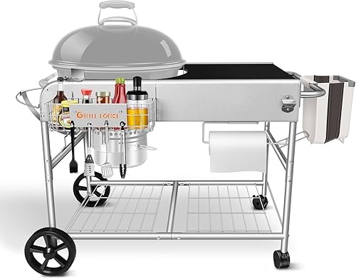 GRILL FORCE Mesa de parrilla, carrito de parrilla para exteriores, soporte de parrilla portátil para exteriores, mesa de preparación al aire libre