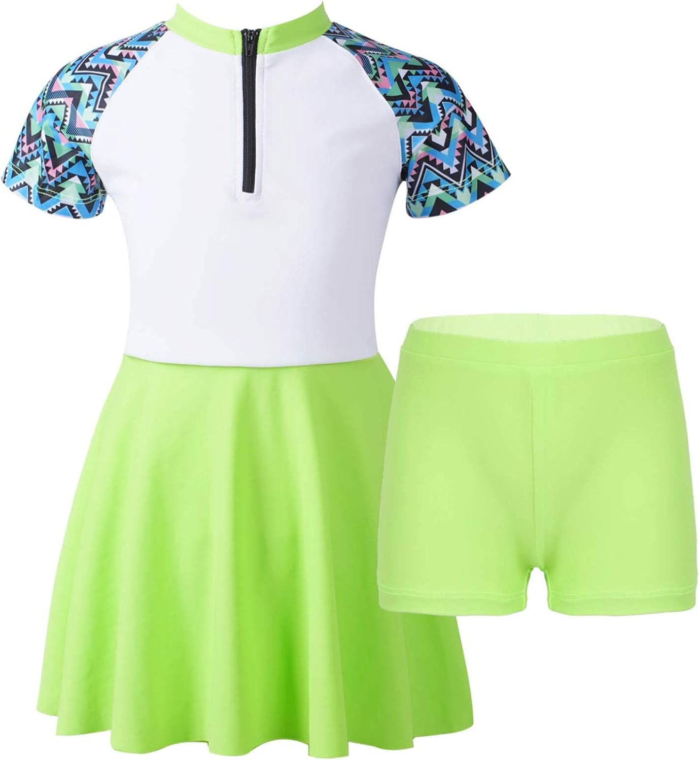 Kids Girls 2 Piece Swimsuit Set Sun Protection Rashguard Shirts Bathing Suit Skirts Swimwear