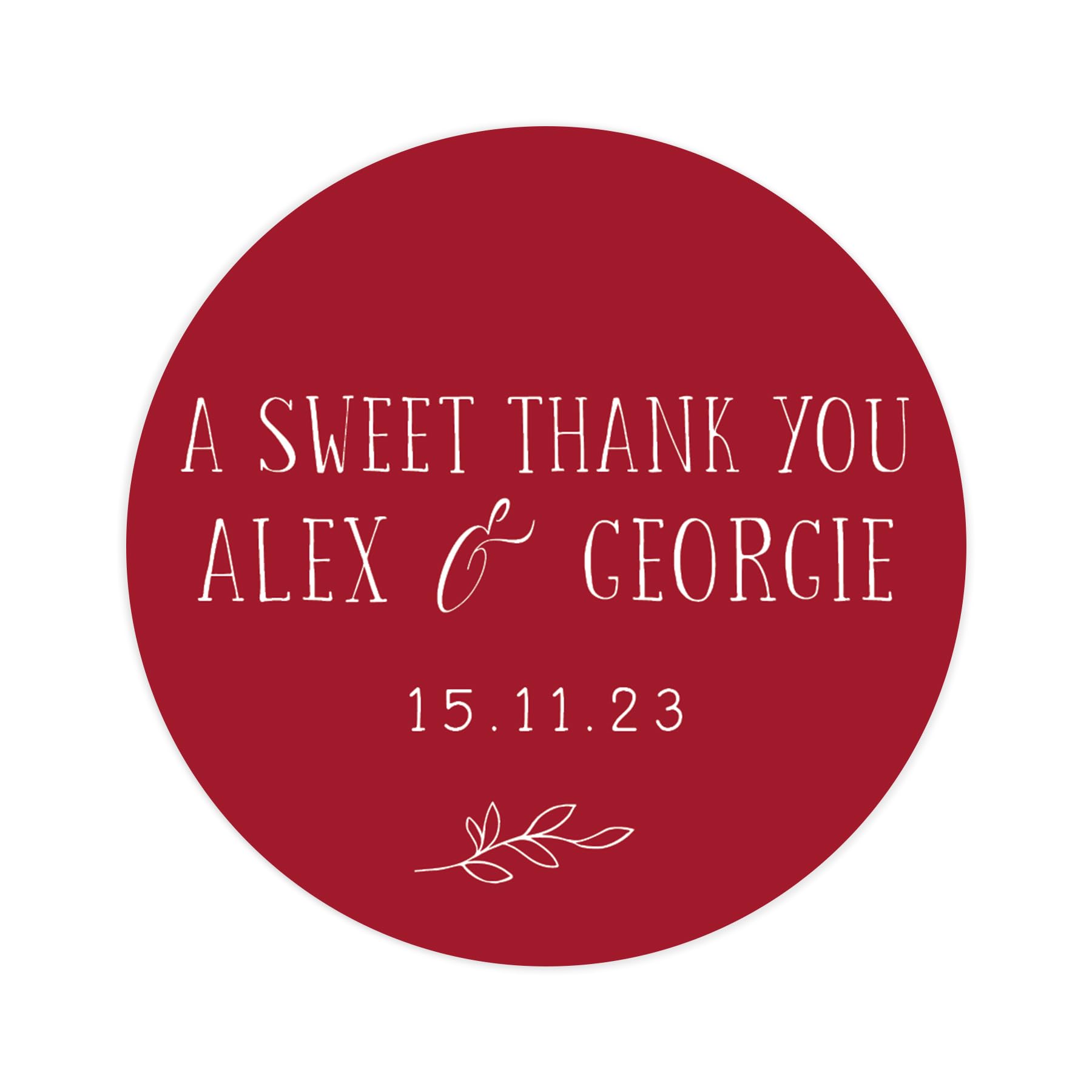 Personalised a sweet thank you wedding stickers | wedding labels | favor sticker | wedding favors thank you stickers | 35 round stickers - per sheet (Red)