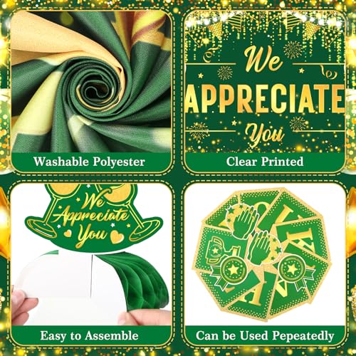 Image of We Appreciate You Party Decorations Green Gold Thank You for All You Do Banner Honeycomb Centerpieces Hanging Swirls for Office Employee Pastor Teacher Doctor Graduation Appreciation Party Decor
