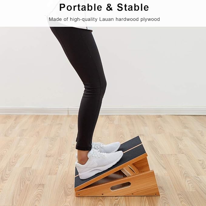 The StrongTek Professional Wooden Slant Board is a high-quality fitness tool designed to aid in stretching and strengthening the lower legs, particularly the calves and Achilles tendons. Made from premium materials, this adjustable incline board is constructed with solid wood to ensure durability and longevity. It's designed to accommodate various fitness levels and needs, featuring multiple angle settings that allow users to increase the incline gradually, enhancing flexibility and reducing the risk of injury.