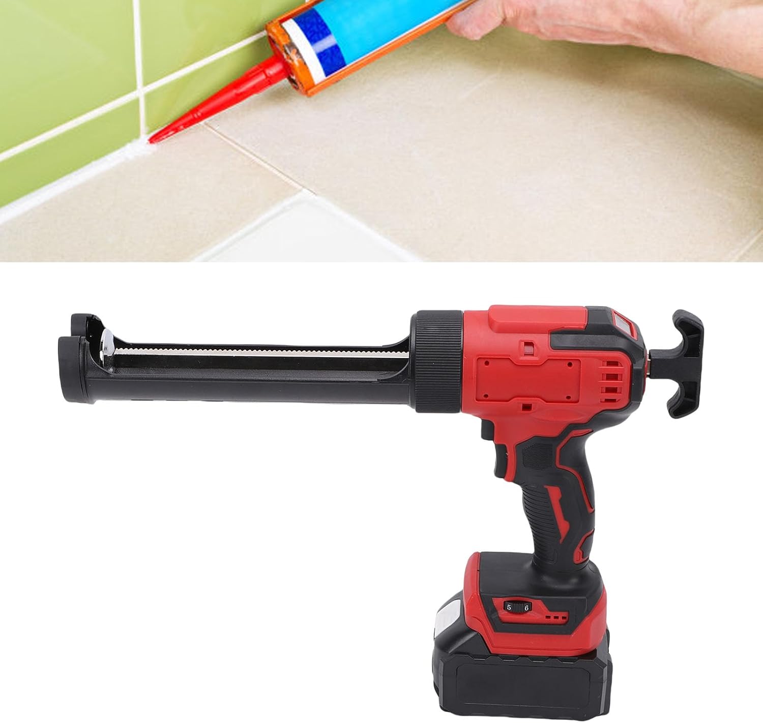 Fafeicy Electric Caulking Gun, Cordless Adhesive Tool with LED Light, 6 Speeds for 10OZ/300ml Cartridges, Convenient for Home Renovation (US Plug)