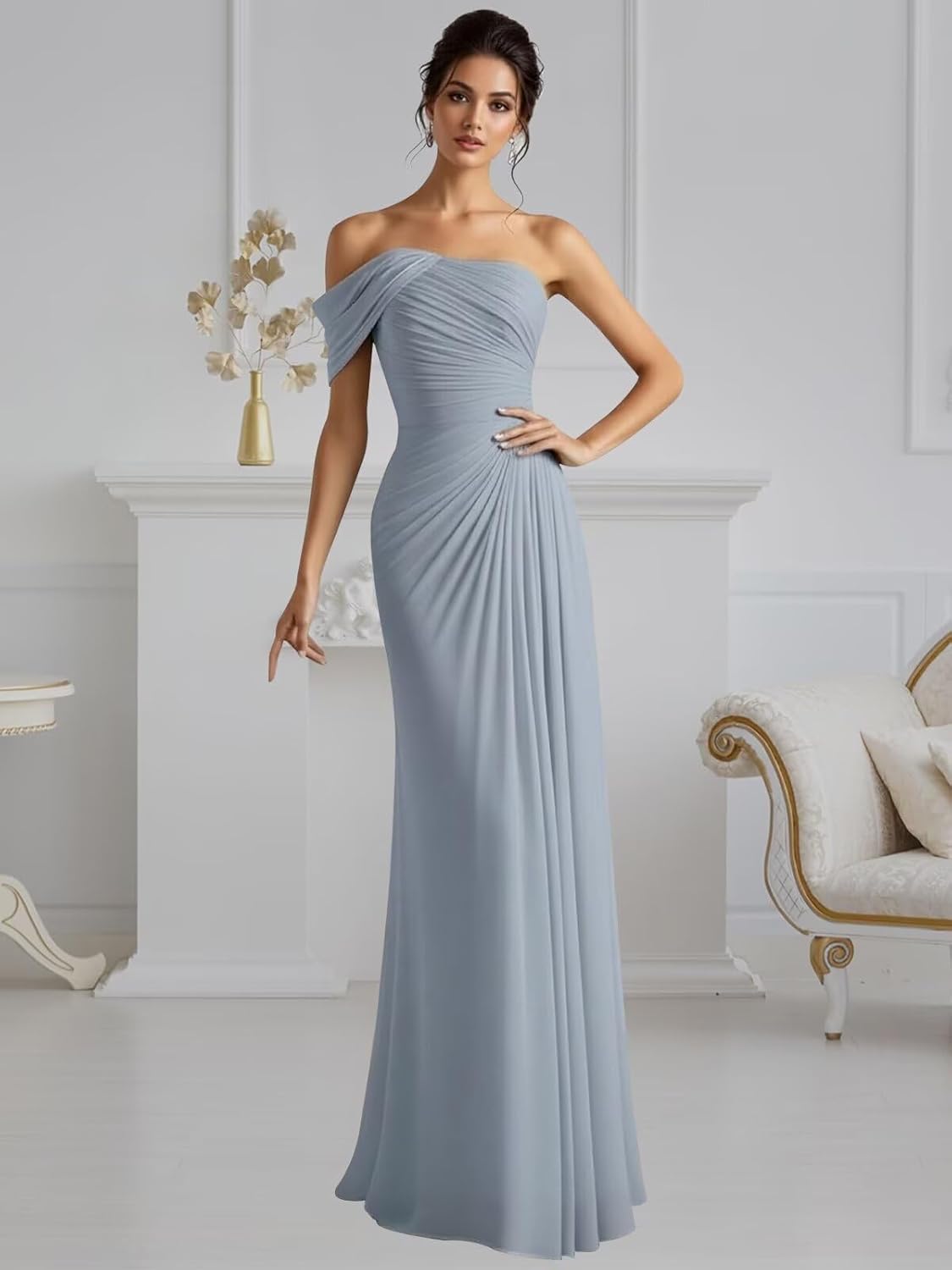 One Shoulder Chiffon Bridesmaid Dresses for Women Long Mermaid Formal Dresses Pleated Wedding Guest Dresses - Image 4