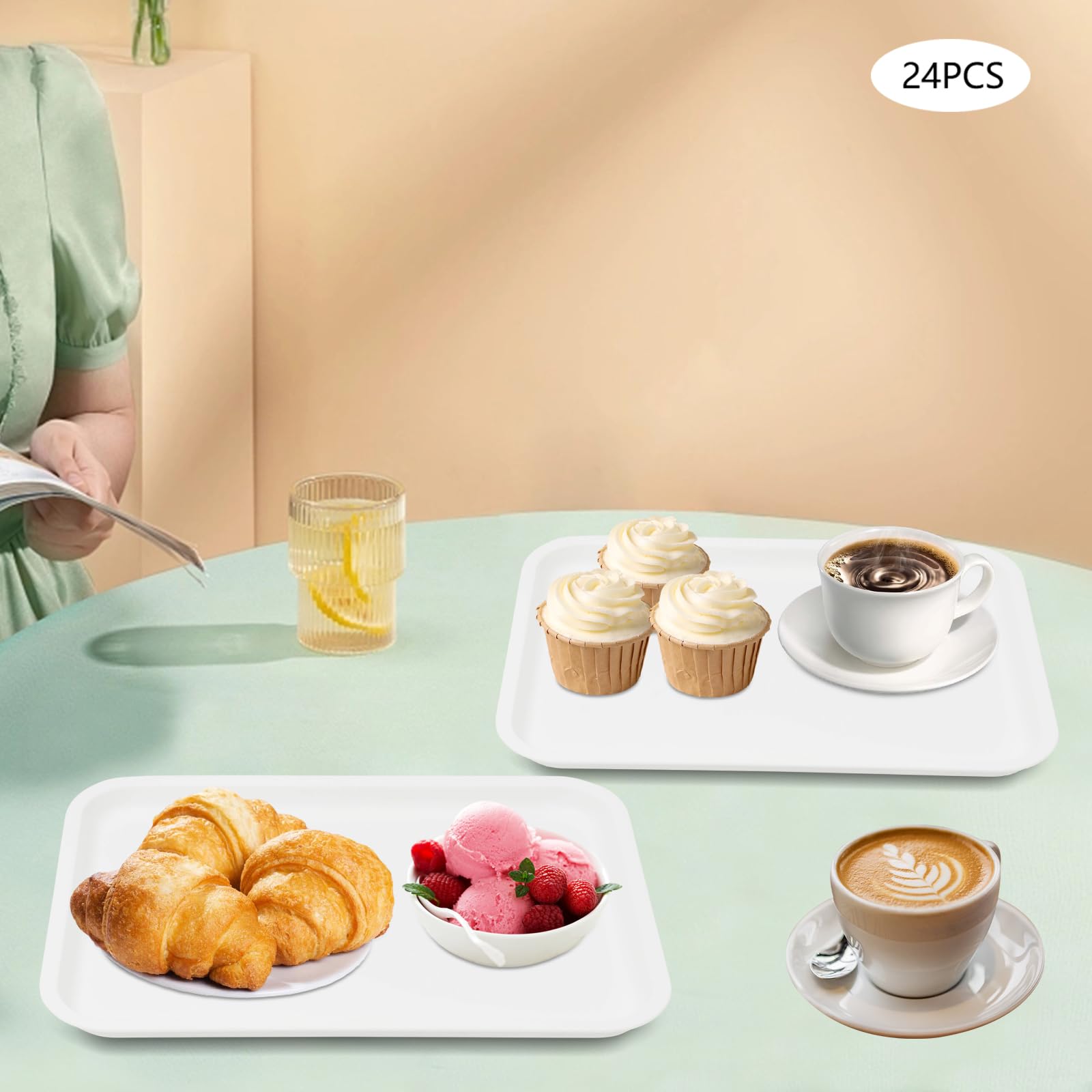 Set di 24 vassoi per fast food – vassoi da portata per ristoranti, caffetteria, adatti al microonde, superficie antiscivolo, ideali per mense, cucine, hotel, ristoranti (bianco)