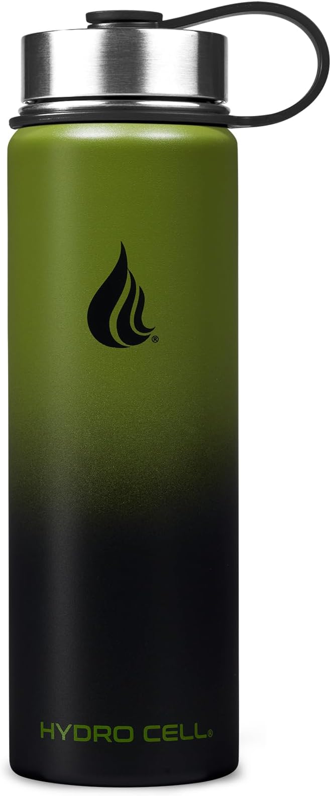 HYDRO CELL Stainless Steel Insulated Water Bottle with Straw-For Cold & Hot Drinks-Metal Vacuum Flask Screw Cap and Modern Leakproof Sport Thermos for Kids Adults (Army/Black 24oz) (KBT-6HT3-DFC4)