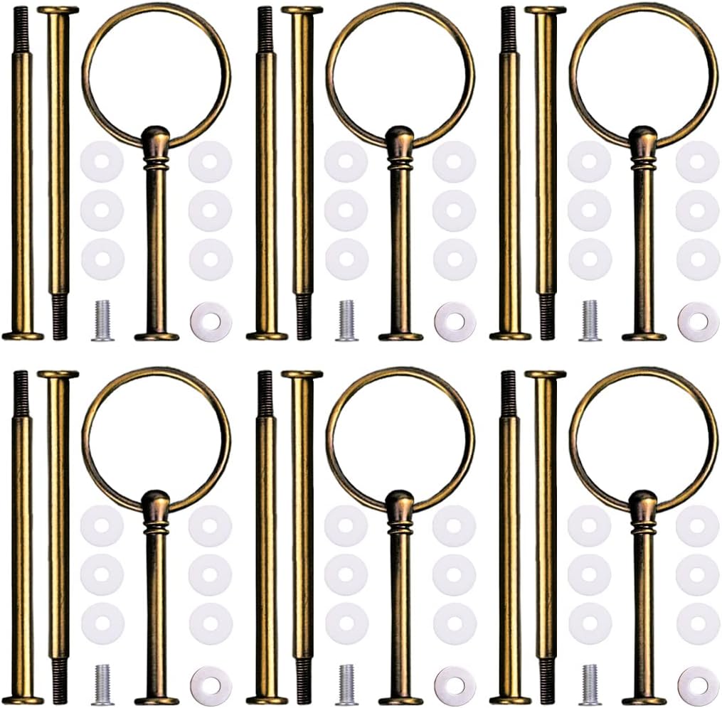 15 Inches 3-Tier Cupcake Retro Golden Stand Hardware Fittings, Metal Mold Round Holder DIY Making for Fruit Plate Cake Stand Snack Tray Replacement Parts Tea Party Wedding Decor (6 Sets - Retro Gold)