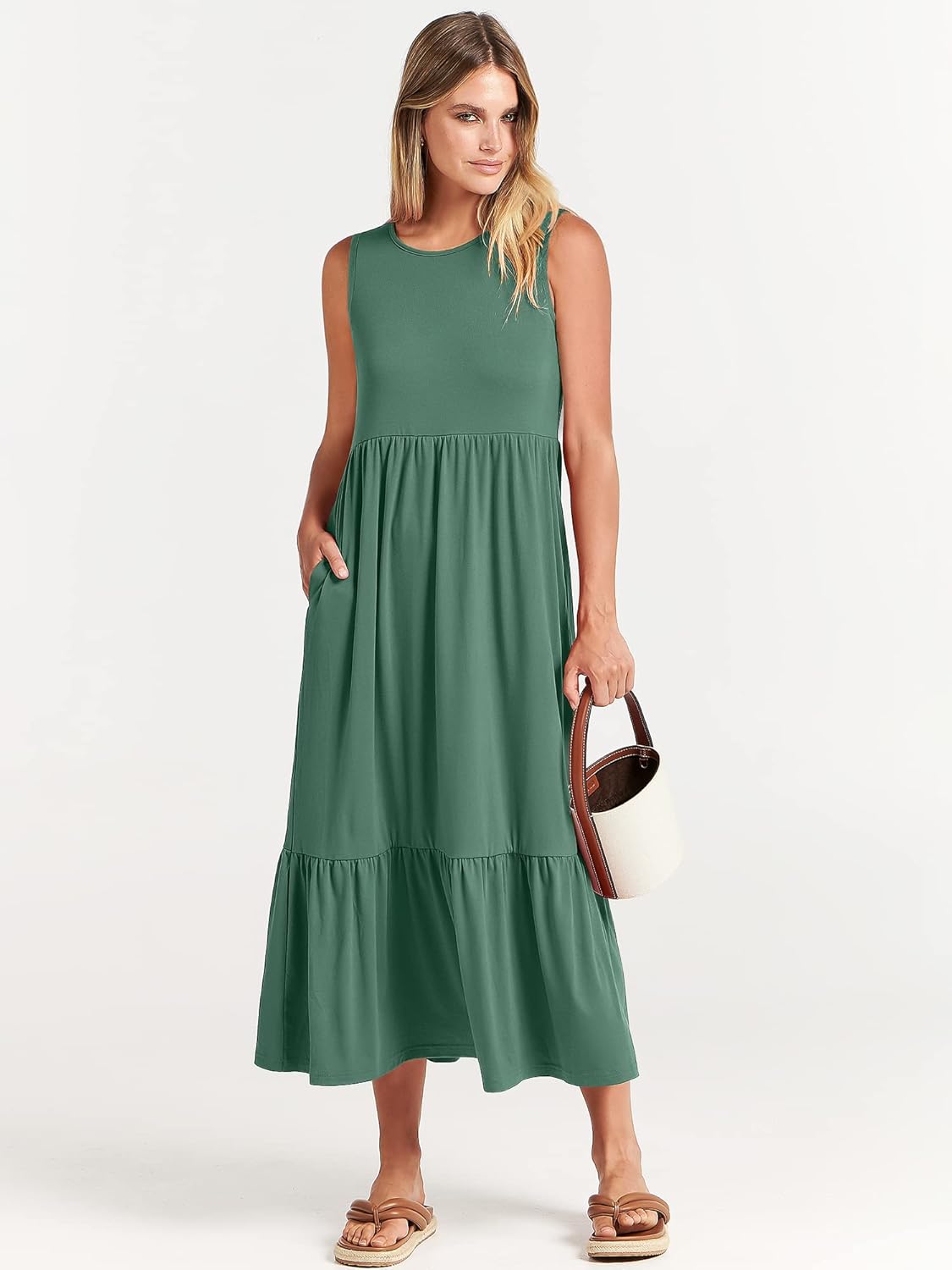 ANRABESS Women Summer Casual Sleeveless Crewneck Sundress Aline Flowy Tiered Maxi Long Beach Dress Vacation Outfits - Image 2