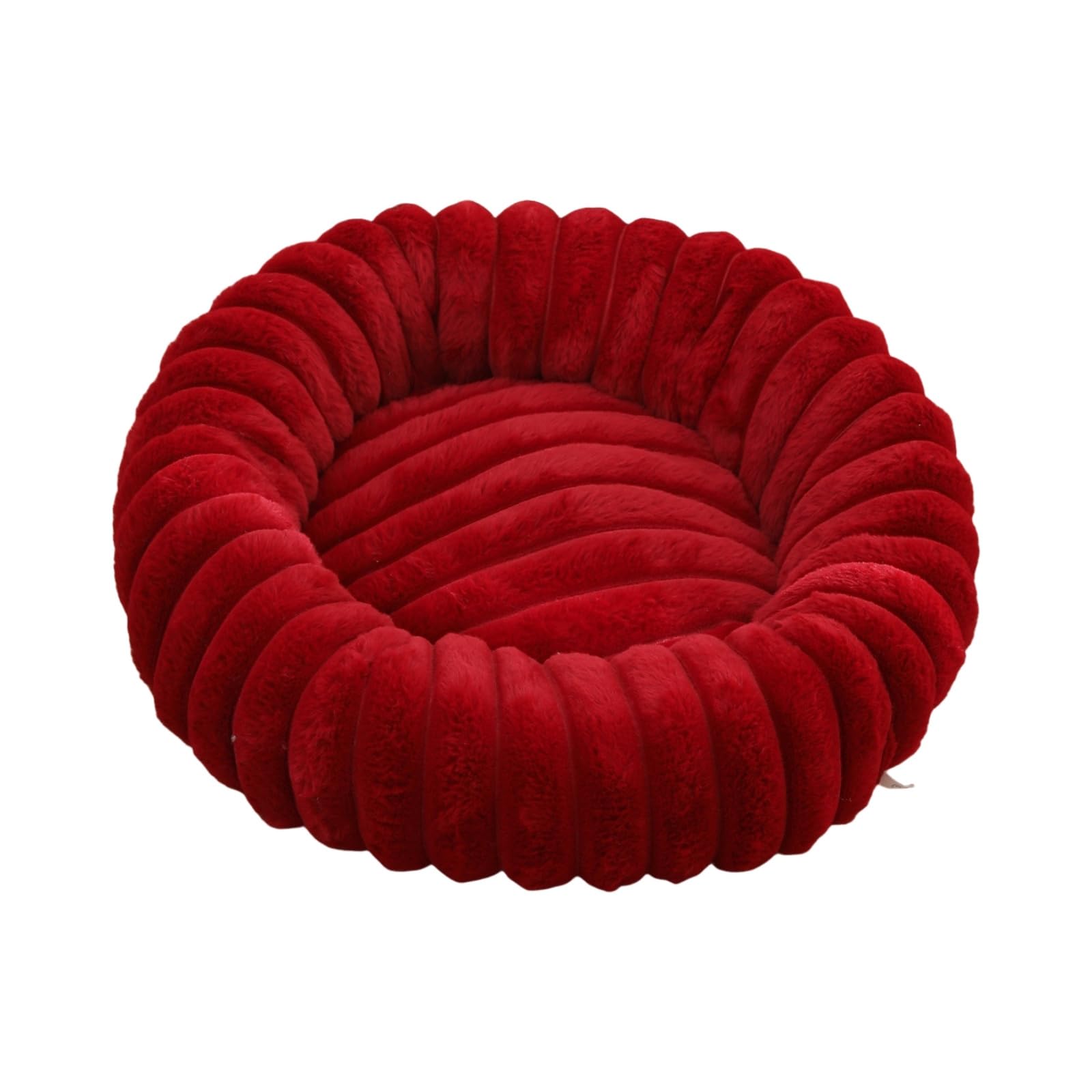 Mateju Plush Donut Pet Bed, Fluffy Pet Cushion Warm Soft Plush Donut Dog Cat Bed for Calming Puppy Kitten Petbed with Non Slip Bottom, Machine Washable (Red,Diameter 40cm)