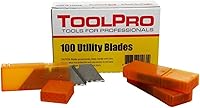 ToolPro Premium Utility Knife Blades 100 Pack - High Carbon Steel, 0.025" Thick, Double-Notch for Drywall, Heavy-Duty Projects