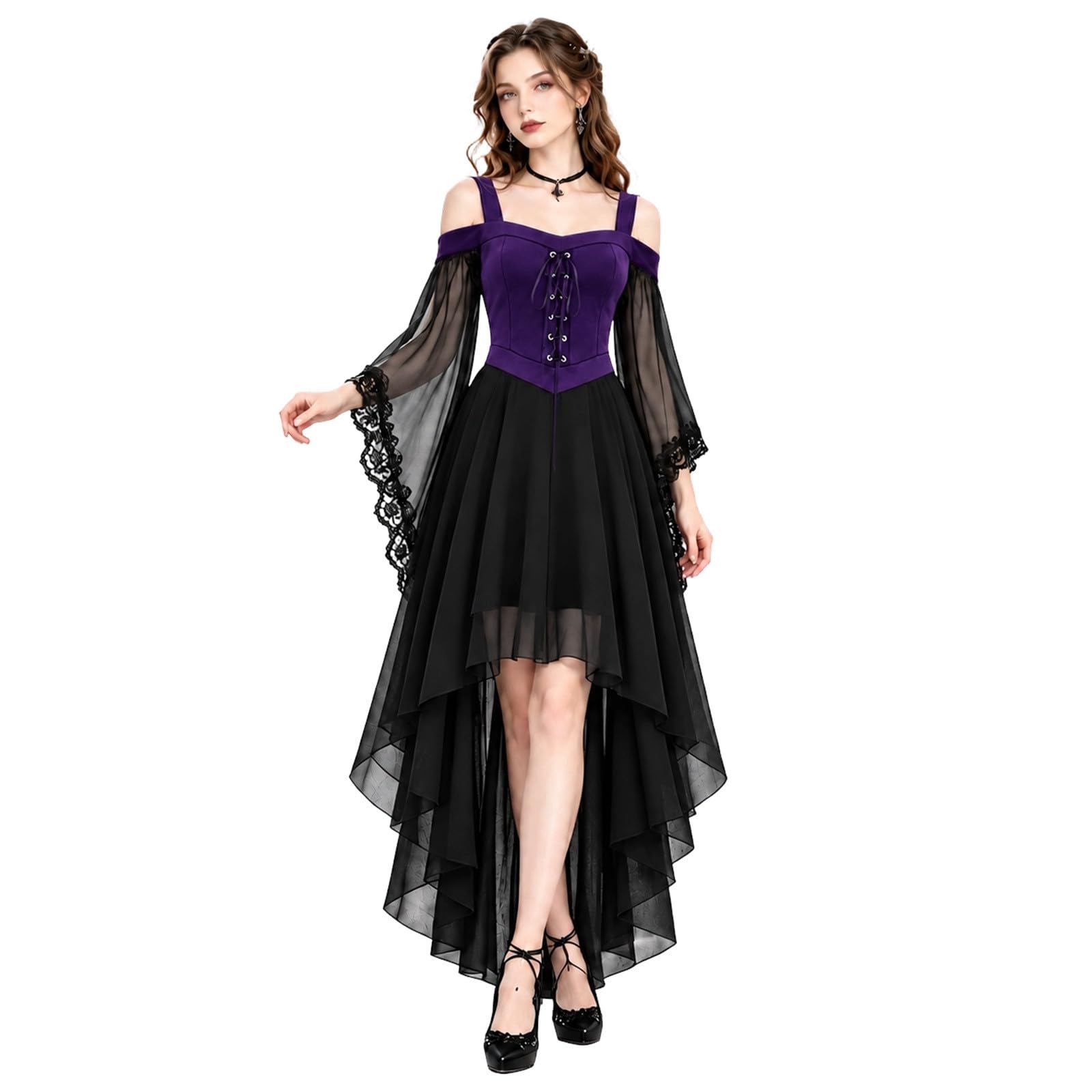 Modaworld Halloween Costumes for Women Butterfly Sleeve Sexy Lace Gothic Dresses Medieval Dress for Carnival Halloween Party