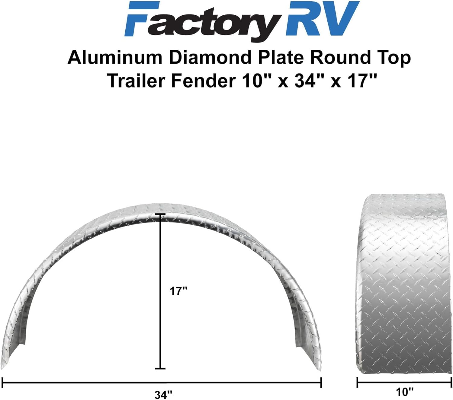 Tough Grade Aluminum Diamond Plate Round Top Fender - 10" X 34" X 17" | Car Hauler Trailer