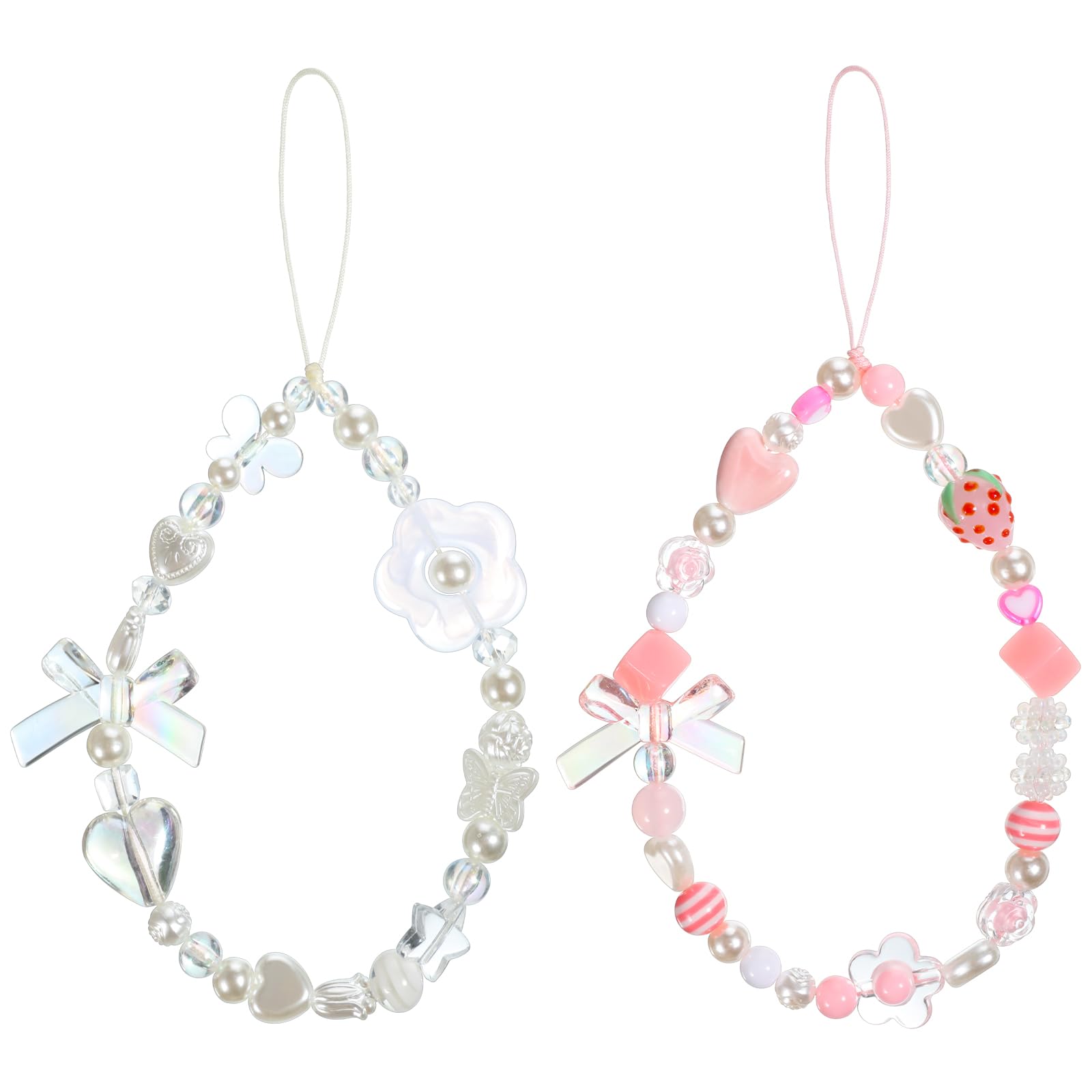 Amazon.com: LEIFIDE 2 Pcs Beaded Phone Charms Strap Pink Cute