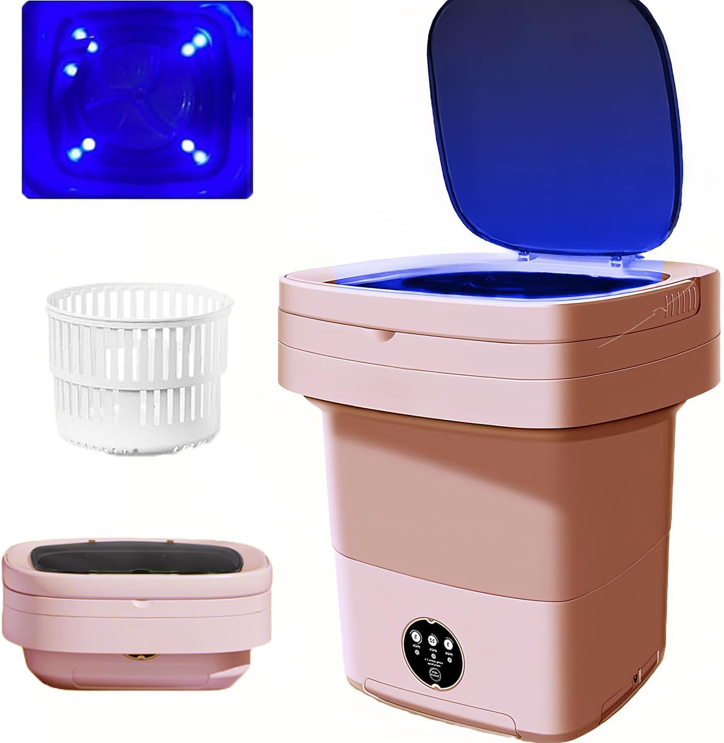 11L/370oz Powerful Portable Washing Machine, Foldable Mini Washer for Baby Clothes,Underwear, Small Items,3 Modes - Apartment,Dorm,Camping,Travel (Pink-A)