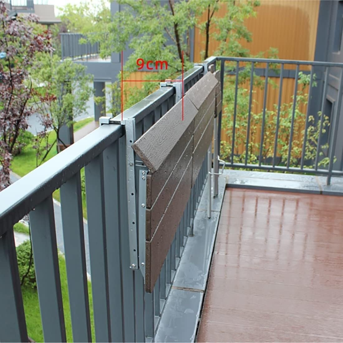 Outdoor Folding Balcony Table, Adjustable Hanging Railing Side Table for Deck, Wall-Mounted Desk, Brown 80×37cm(60 * 37cm/23.6 * 14.56in)