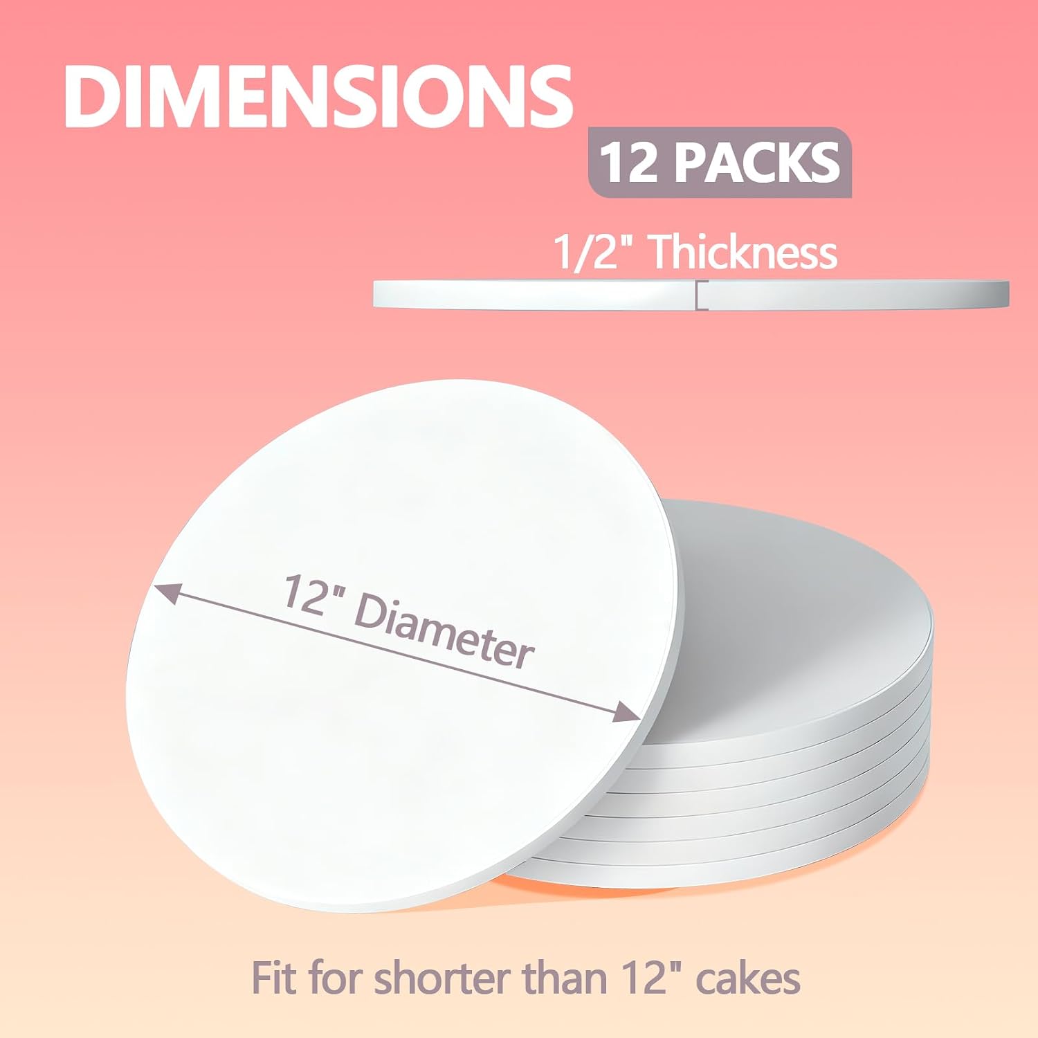 12PCS Cake Drums Circle 12 Inch,1/2 in Card Board Plate Bases,Food Grade & Oil-Resistant,for Cake Display Baking Party Birthday Anniversary