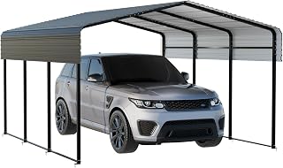 NUGRIART 10x15 FT Heavy Duty Metal Carport with Galvanized Steel Roof - Rustproof Shelter for Cars, Trucks, Boats, SUVs