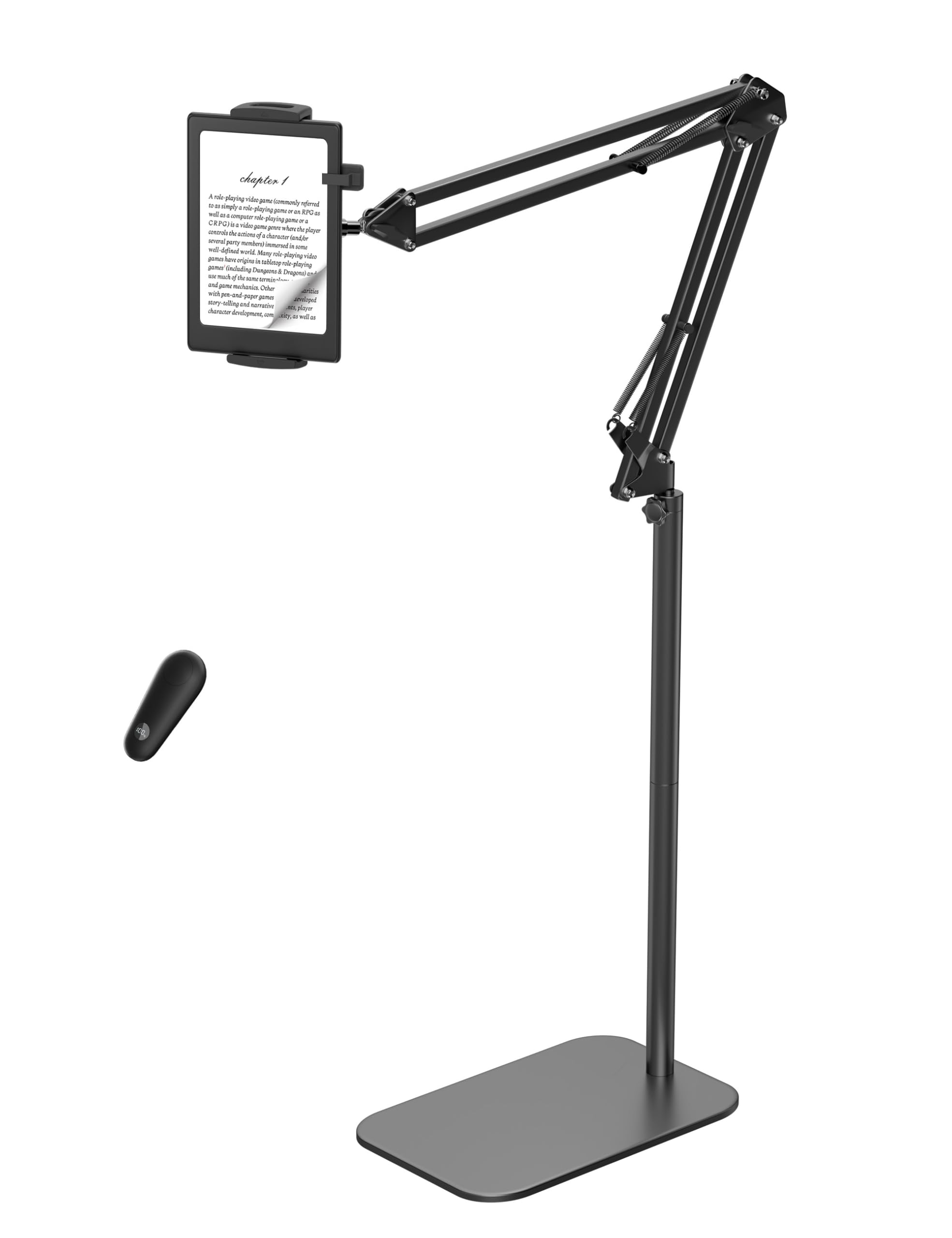 VOLTIFYMAX Floor Stand Holder with Remote Page Turner for Kindle, Stand for Reading in Bed, Tablet Mount with Clicker, Reading Accessories Compatible with Kindle, Tablets &amp; Phones 4.7-12.9 inch(Black)
