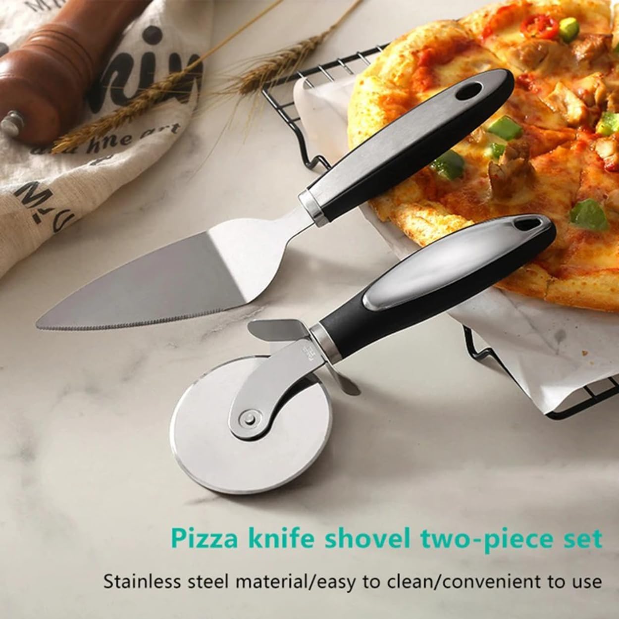 Pizza Wheel Cutter Pie Server Set with Handle Stainless Steel Blade for Pizza Cake Pies Dough