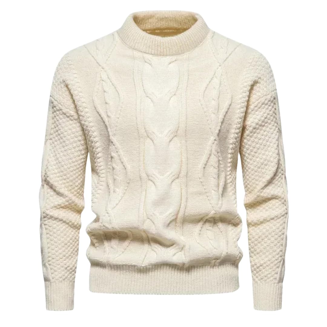 Pull décontracté à col montant en tricot torsadé pour homme - Pull solide épais et chaud