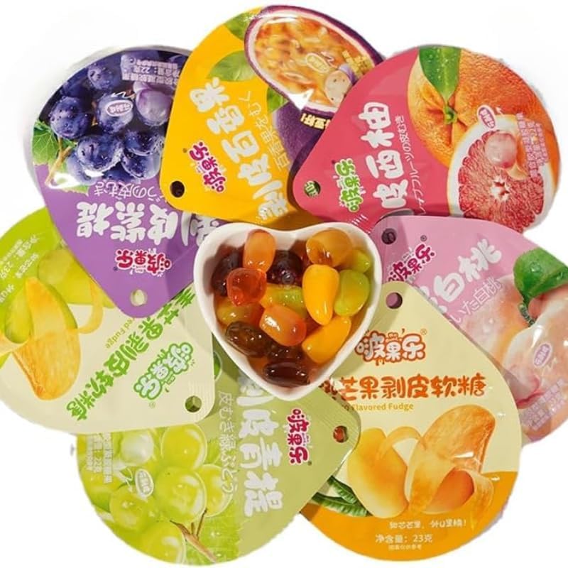 Fruit peelable candy, Gummies, White peach grape mango fruit soft candy, Candied fruits, Fruit chewing candy, Wedding candy, Fudge, Sweet snack gift package, Desserts (20 packs,7 Flavor Mix)