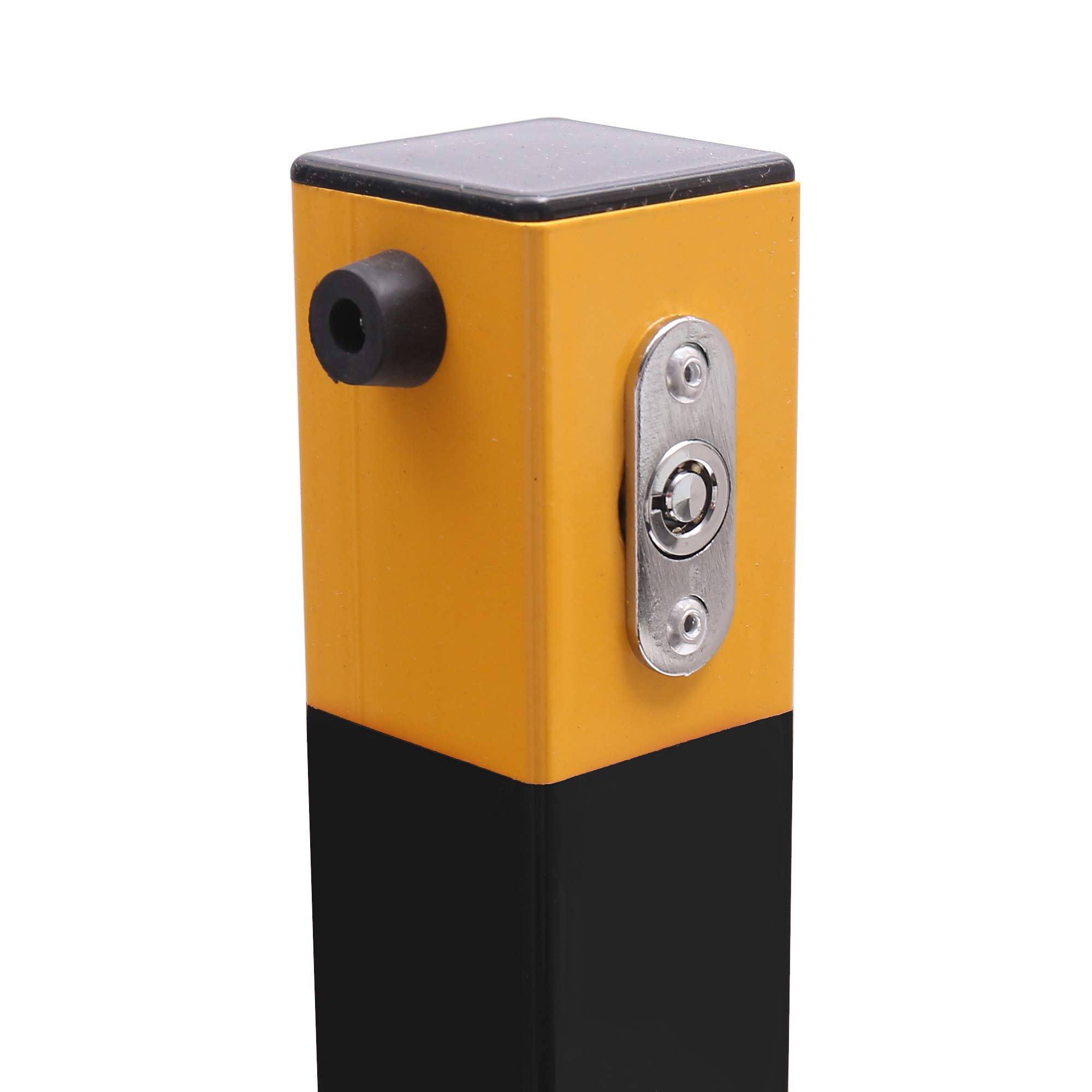 TOPWAY Borne de Verrouillage d'Espace de Stationnement de Voiture Pliante Poste de Barrière de Stationnement avec Serrure, Jaune et Noir, Serrure Supérieure, 60cm de Hauteur